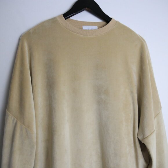 Oak + Fort Velour/Velvet Oversized Camel Beige Crewneck Sweater Size Small - Picture 2 of 7